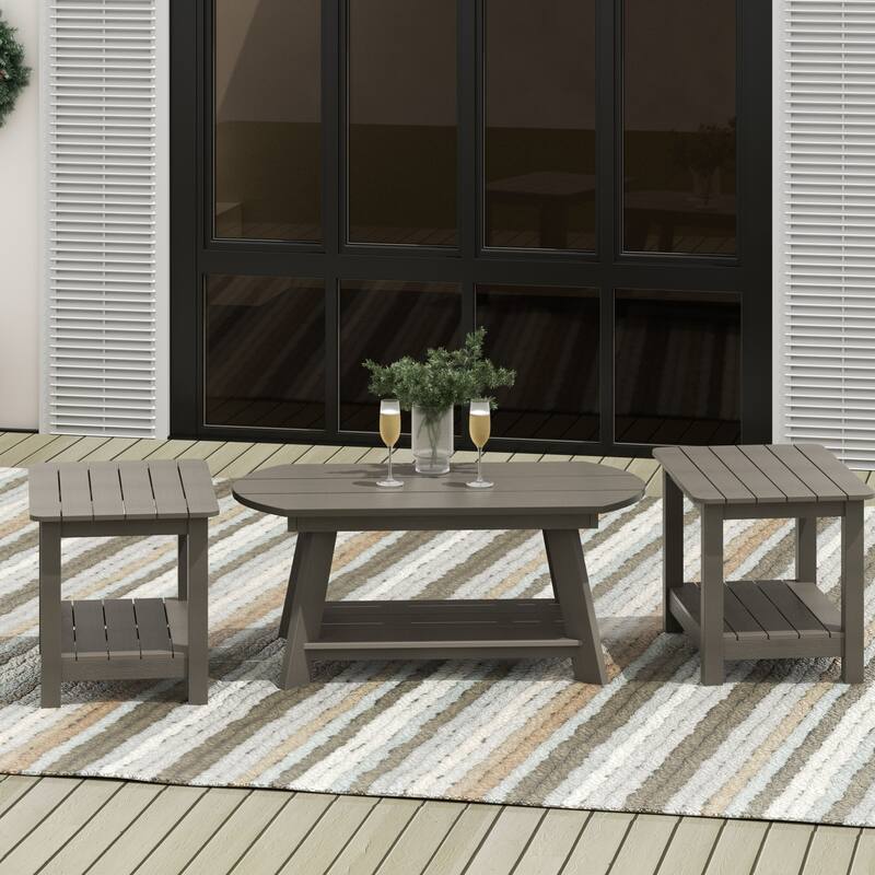 Vineyard HIPS Outdoor Eco-Friendly Coffee Table and Side Tables (3-Piece Set) - Charcoal Gray