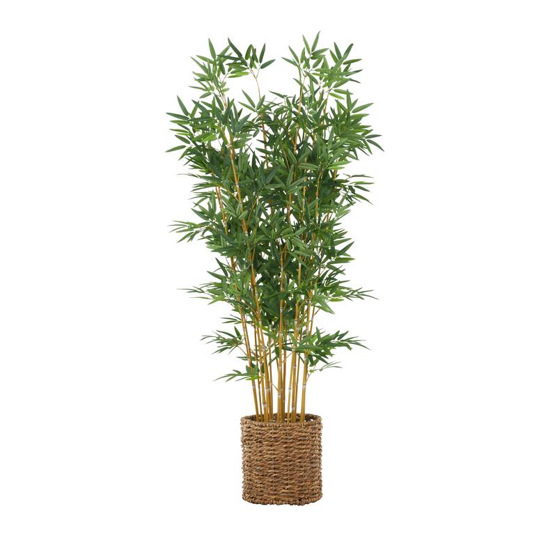 Faux Foliage Artificial Tree with Realistic Leaves and Brown Seagrass Pot - Green - Roche River Decor - 27"W x 27"L x 59"H