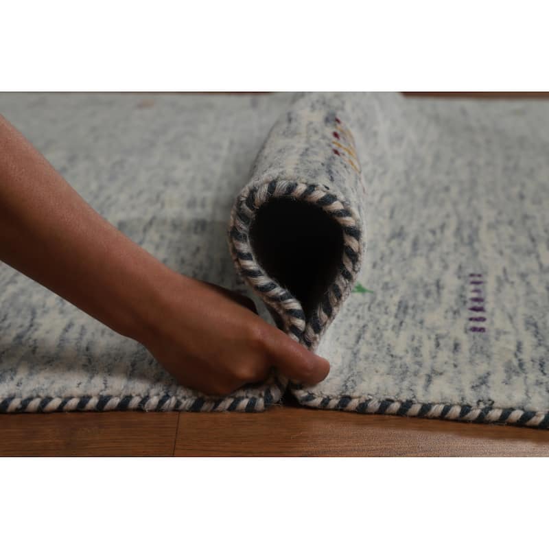 Hand Knotted Oriental 100% Wool Carpet Tribal Tribal Greys & Charcoal Gabbeh Area Rug - 8' 10'' X 6' 1''