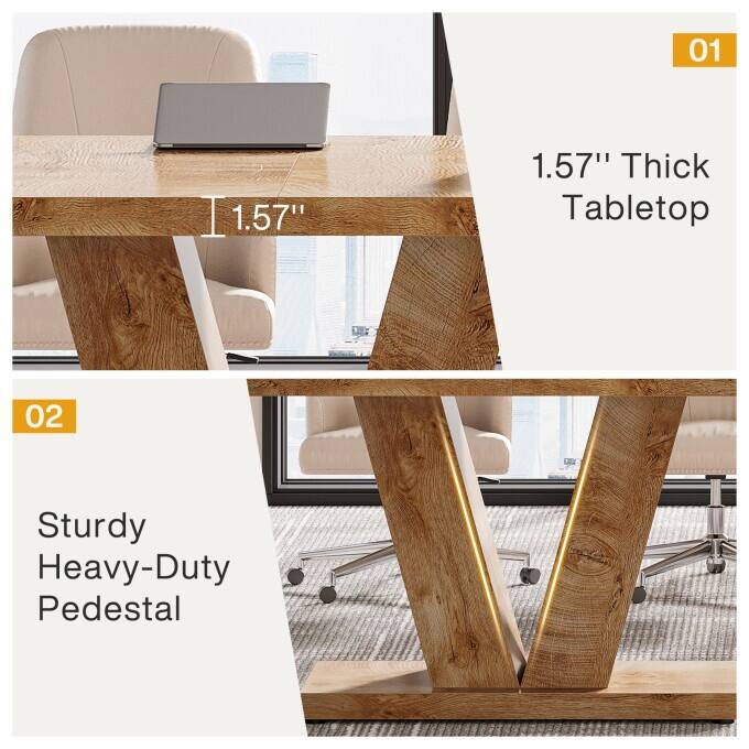 47-Inch Wooden Executive Desk with Heavy Duty Pedestal, Farmhouse Office Computer Desk for Home Office