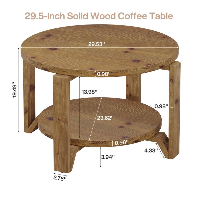 30" Solid Wood Coffee Table Circle Center Accent for Living Room