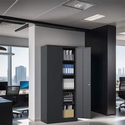 72"H Metal Lockable Storage Cabinet with Doors and 4 Shelves