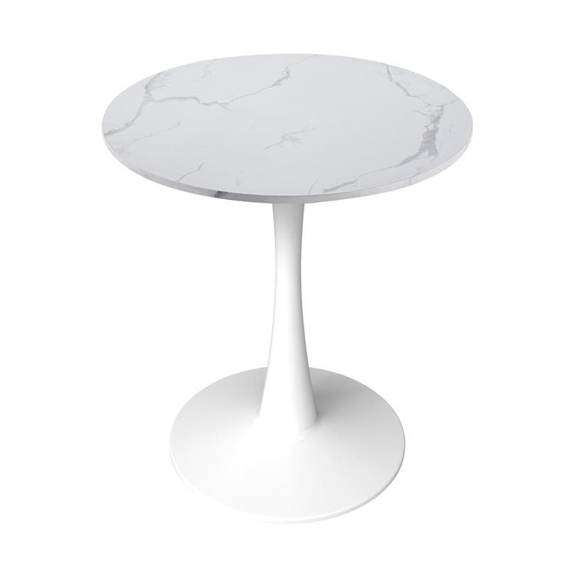 Bristol Modern Round Dining Table with Stain Resistant Solid Wood Top and White Pedestal Base for Home, Cafes and Restaurant