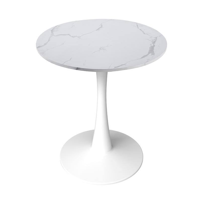 Bristol Modern Round Dining Table with Stain Resistant Solid Wood Top and White Pedestal Base for Home, Cafes and Restaurant - Marbled White - 24 Inches