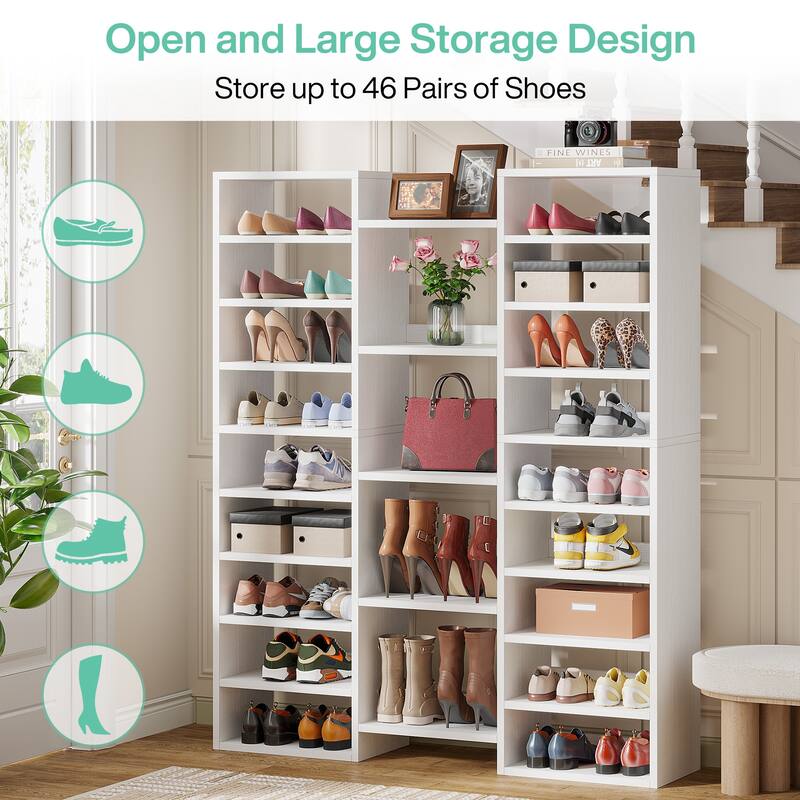 46 Pairs Shoe Storage Cabinet for Entryway, Living Room, Closet, White, 14 Tier - 47.2" W x 11.8" D x 59" H