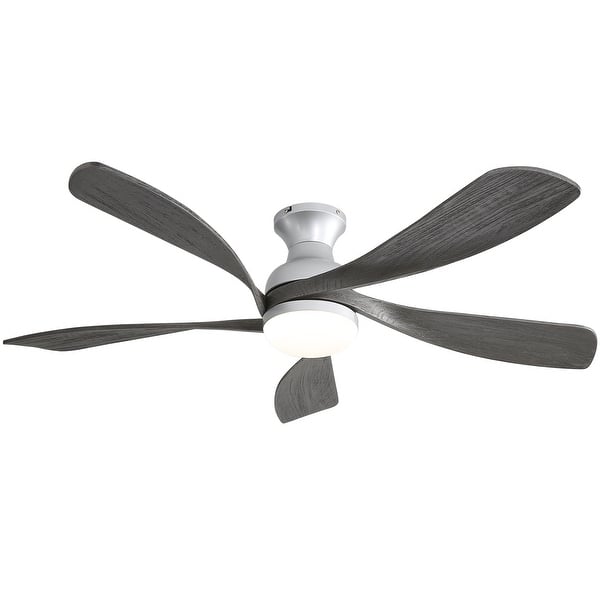 slide 2 of 11, 52 Inch Flush Mount 5 Wood Blades Smart Ceiling Fan with Light,Remote and APP Control-Farmhouse,Modern,Contemporary - 52 Inches Silver with Black Blades