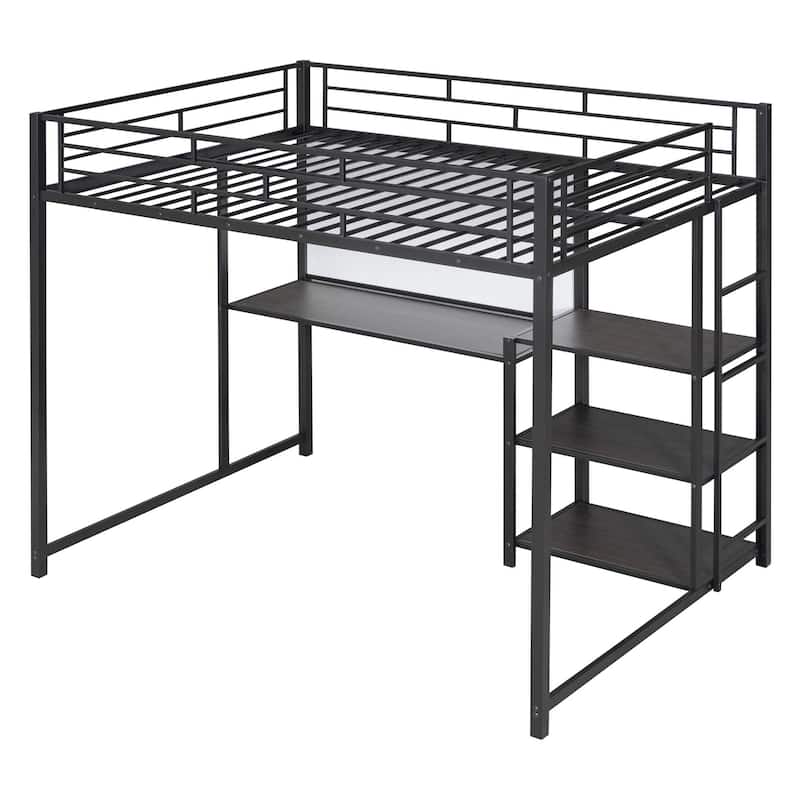 Metal Loft Bed with Shelves, Desk, Whiteboard & Ladder