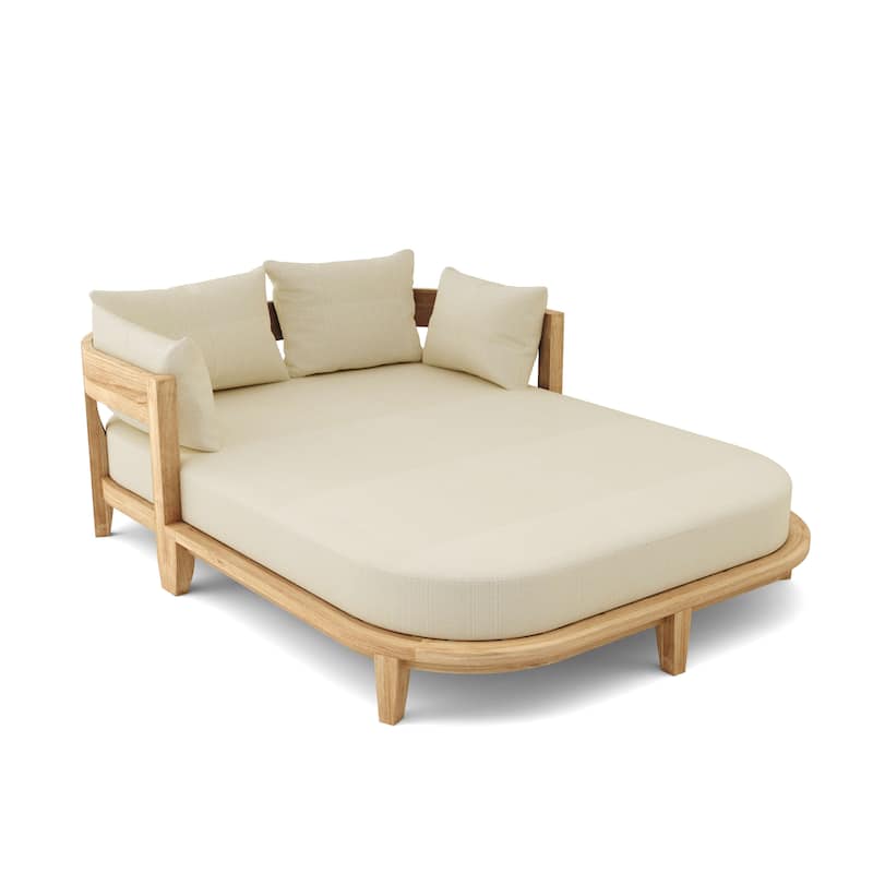 Coronado Teak Outdoor Daybed with Sunbrella Cushions - Linen Antique Beige
