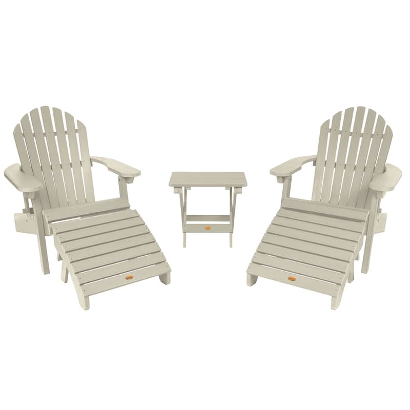 HIGHWOOD Set of Two Reclining and Folding Adirondack Chairs Conversation Set - Whitewash