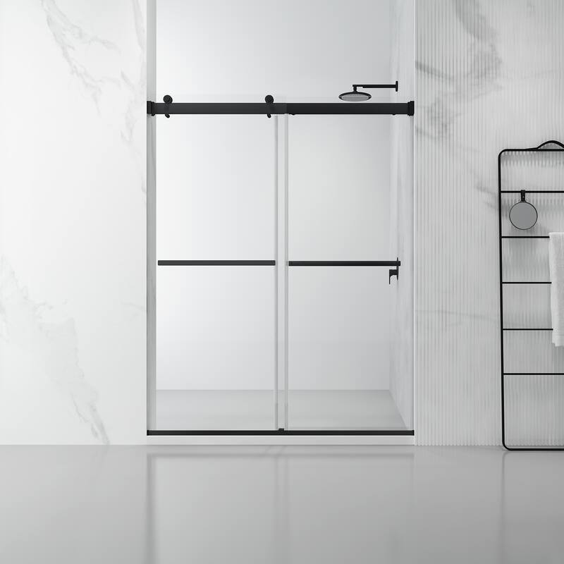 Spezia 64" W x 76" H Sliding Frameless Shower Door in Matt Black