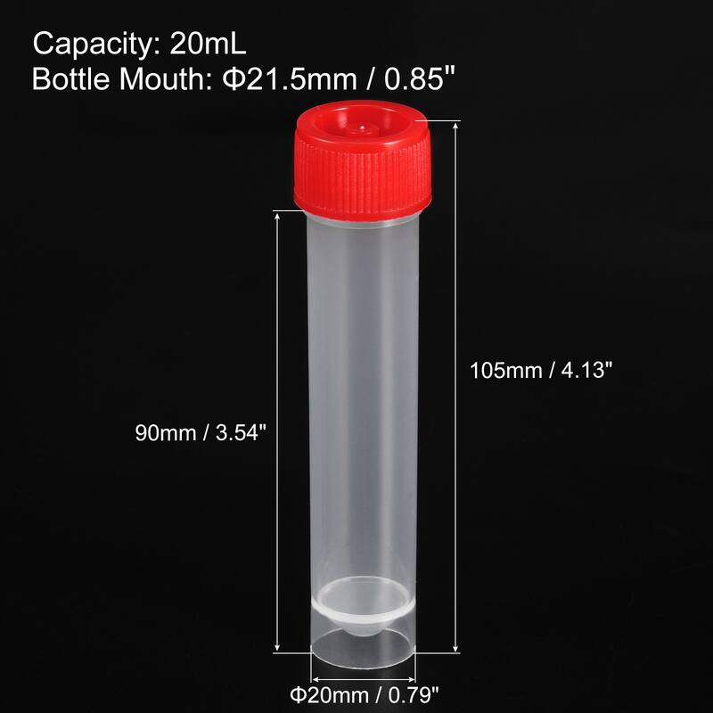 Plastic Test Tubes Frozen Test Tube Vial Container Screw Cap, 20pcs - Red - 20mL