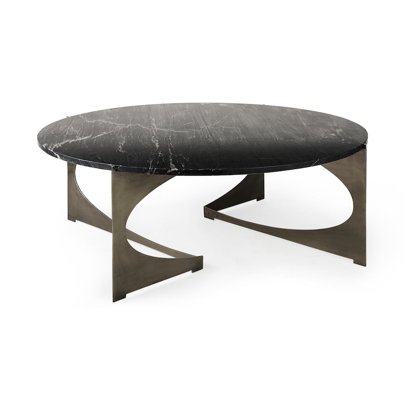 Reinhold Round Marble Top w/ Metal Base Coffee Table - Round (49") - Black