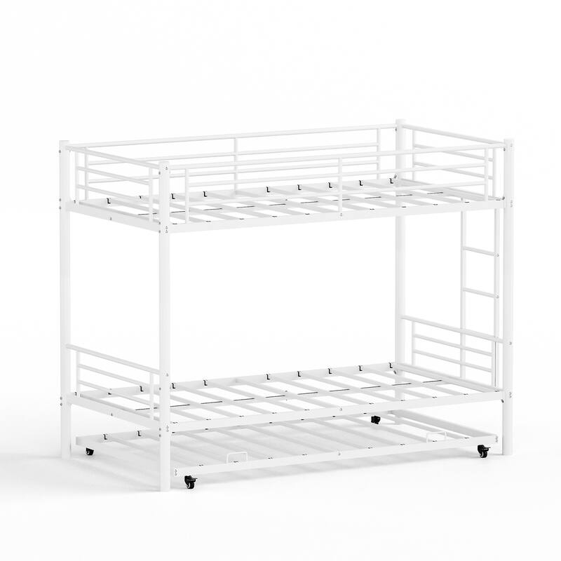 Twin Over Full Metal Bunk Bed Convertible to 2 Separate Beds White Finish
