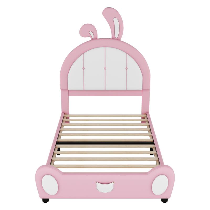 Twin Size Upholstered Platform Bed with Rabbit Shaped Headboard