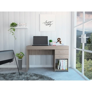 Computer Desk with 2 Drawers and 1 Open Storage Compartments, Wood ...