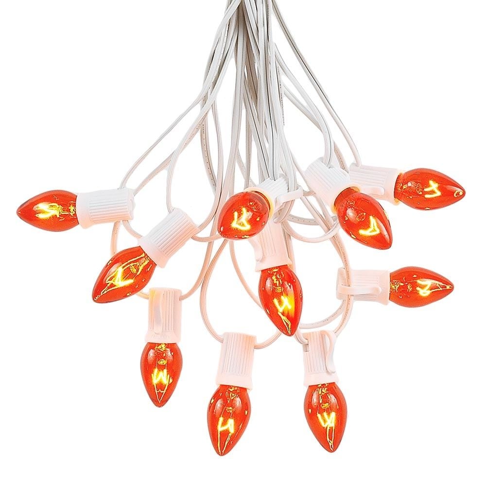 25 Foot C7 Christmas Light Set, Hanging Patio String Lights, White Wire