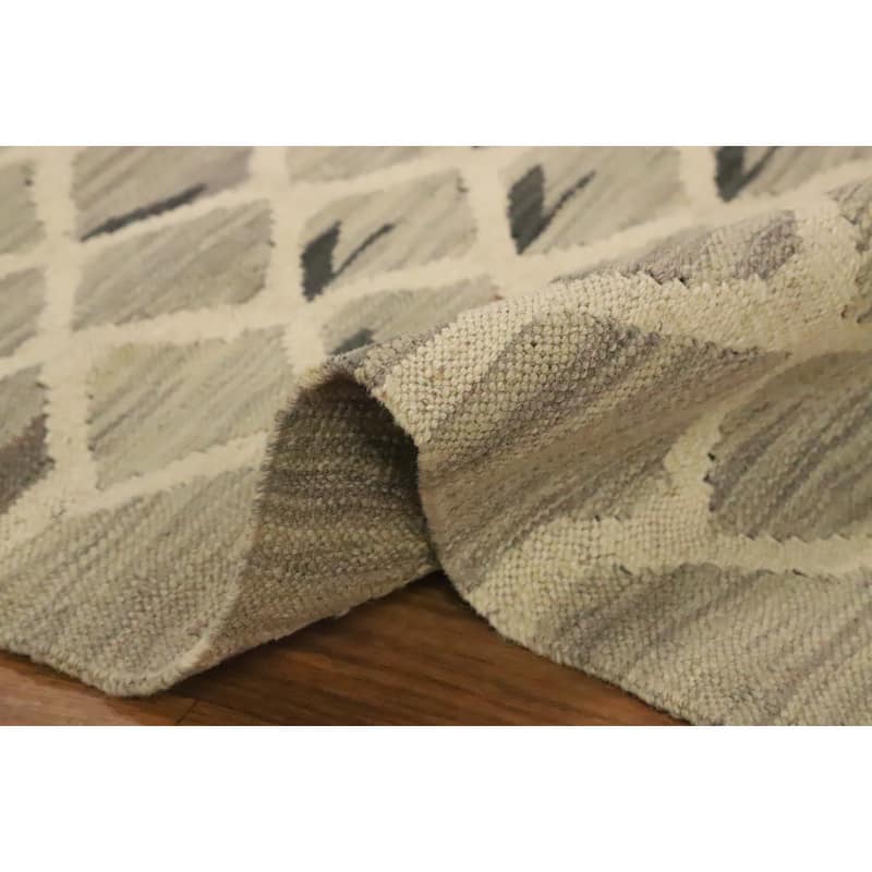 Hand Woven Oriental 100% Wool Carpet Southwestern Modern Greys & Charcoal Kilim Runner Rug - 9' 9'' X 2' 8''