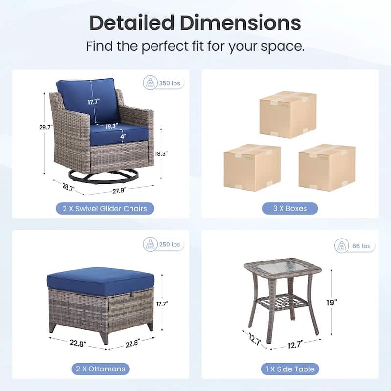 Pocassy Outdoor Patio Furniture Wicker Sofa Swivel Chair Set