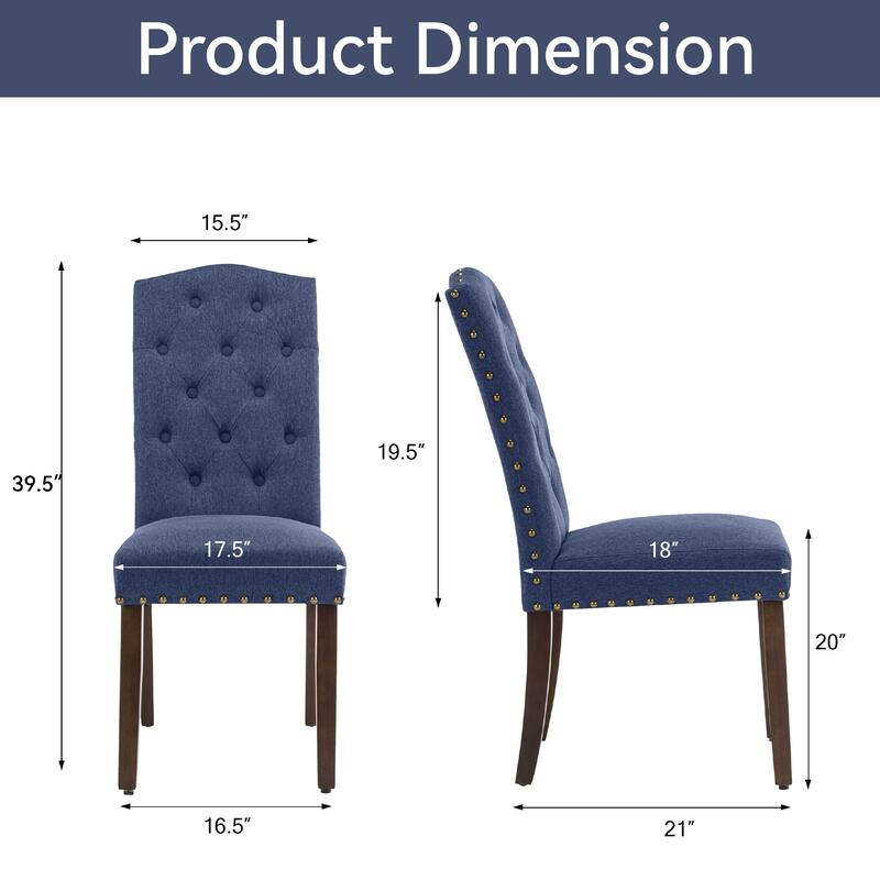 Fabric Upholstered Tufted High Back Dining Chairs with Nailhead Trim