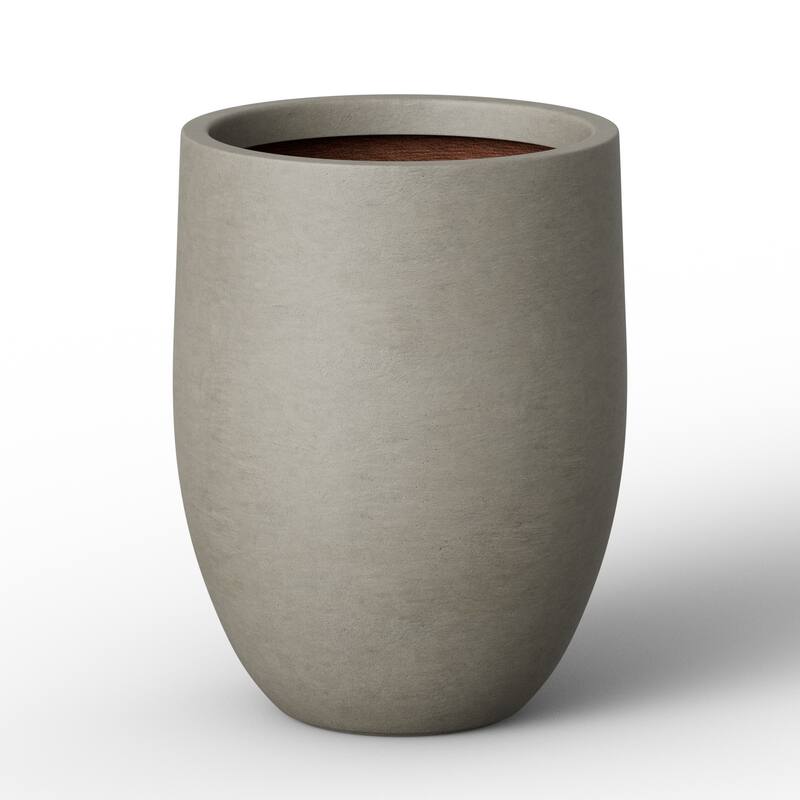 Concrete Garden Enhanced Interior Flower Planter, Modern Tall Plant Pots with Drainage Hole - 16 x 21.5 in - Stone Gray(Enhanced Interior)