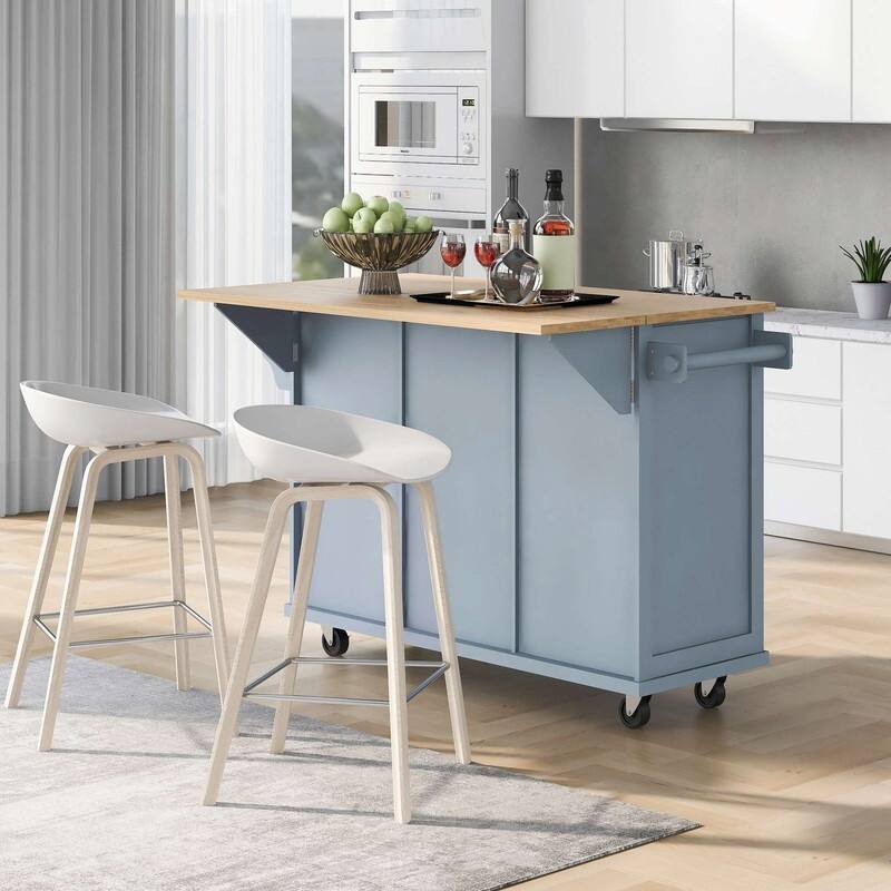 53-inch Width Kitchen Island with Drop-Leaf Countertop