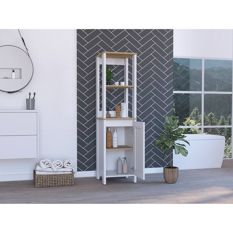 Linen Cabinet With Two Open Shelves And Single Door