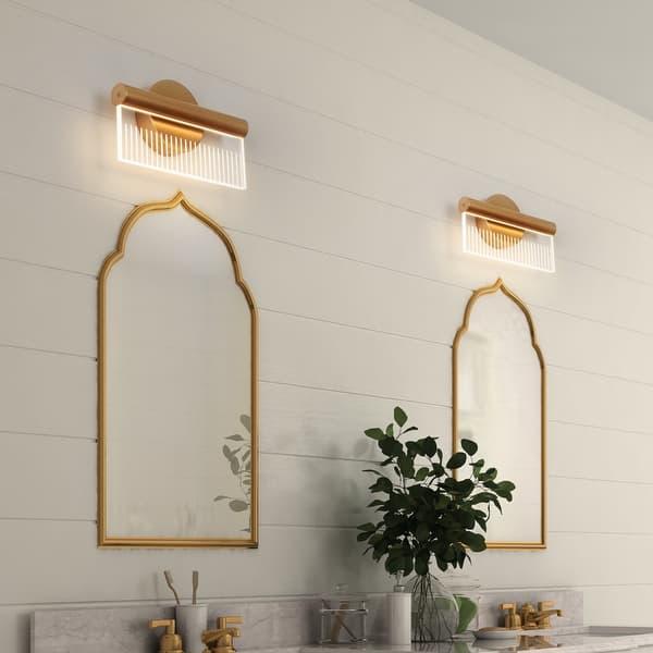 slide 2 of 15, Modern Gold LED Long Strip Wall Sconces Bathroom Vanity Lights