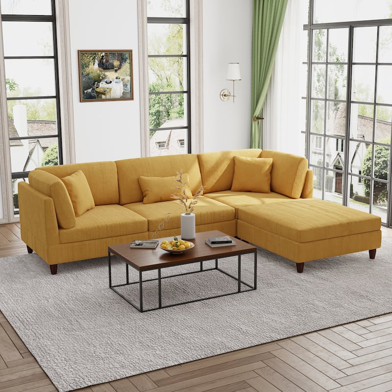 Modern Oversized Modular Corduroy Sectional Sofa Set - Orange 2 Armchair&1 Armless&1 Ottoman