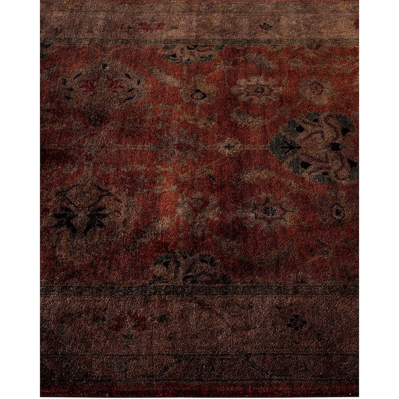 Overton Hand Knotted Wool Vintage Inspired Modern Contemporary Overdyed Brown Runner Rug - 3' 1" x 12' 7"