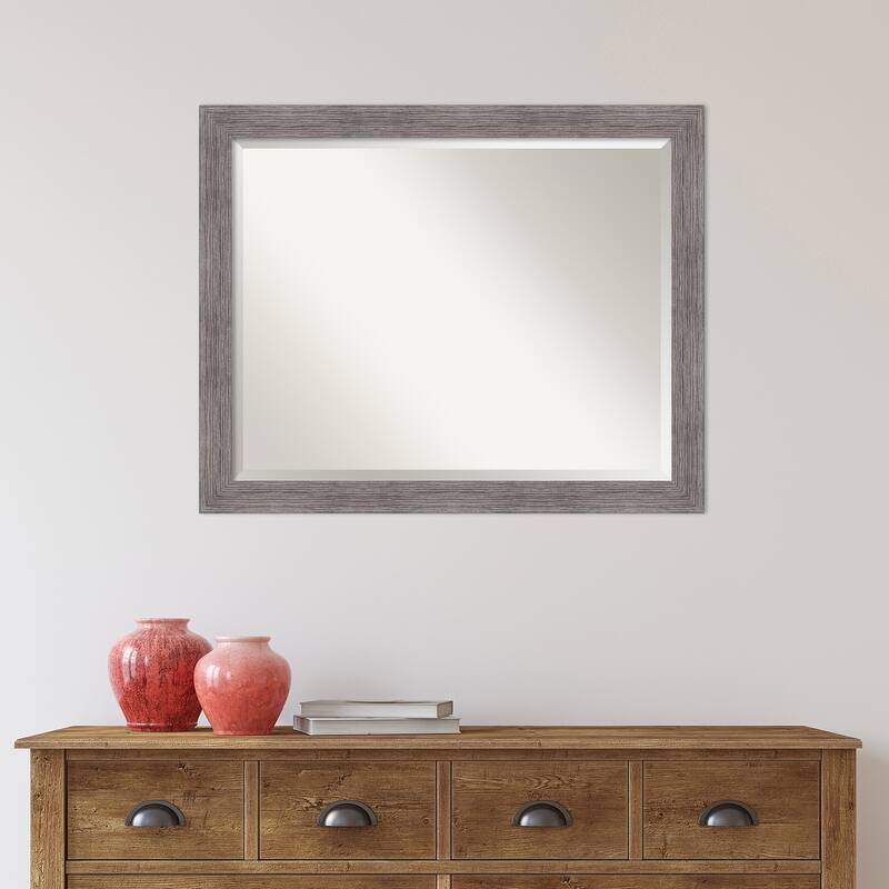 Beveled Wall Mirror - Pinstripe Plank Grey Narrow Frame - Pinstripe Plank Grey Narrow