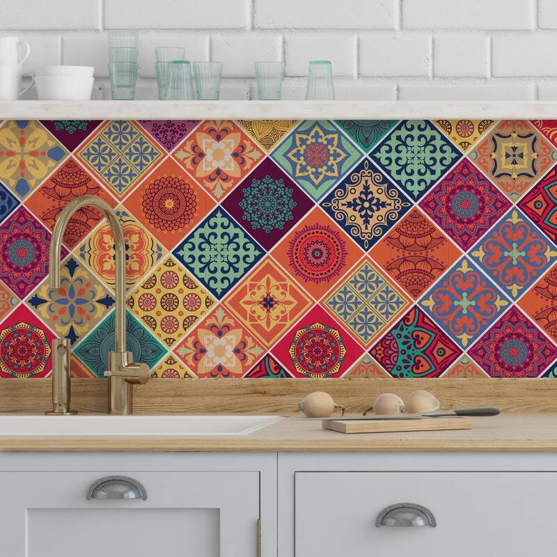 Walplus Tera Mandala Mediterranean 6" Peel and Stick Backsplash Tile Stickers 48pc