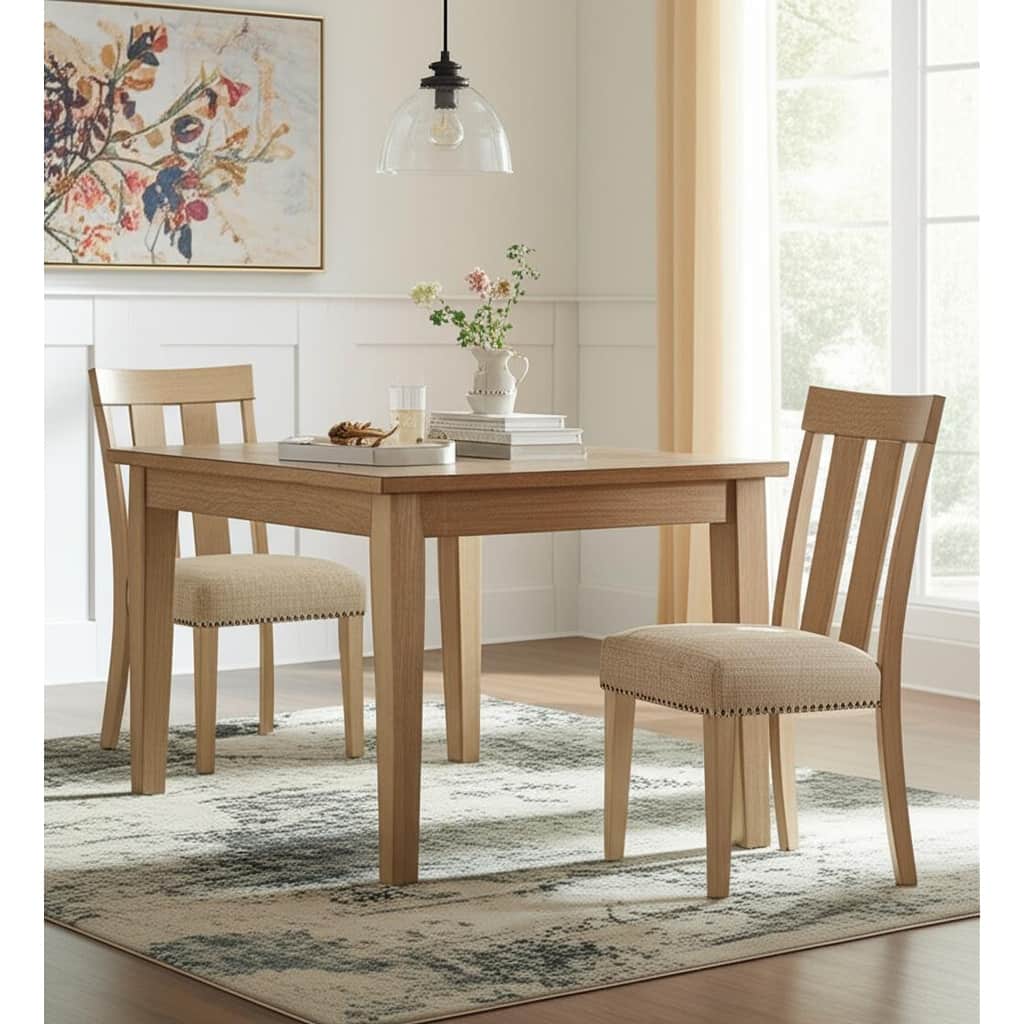 HomeRoots Set of Two Natural and Brown Upholstered Fabric And Solid Wood Slat Back Dining Side Chairs