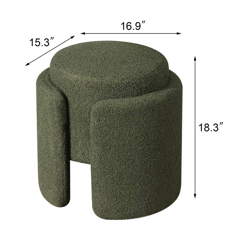 Adeco Round Ottoman Teddy Foot Stool for Living Room Bedroom