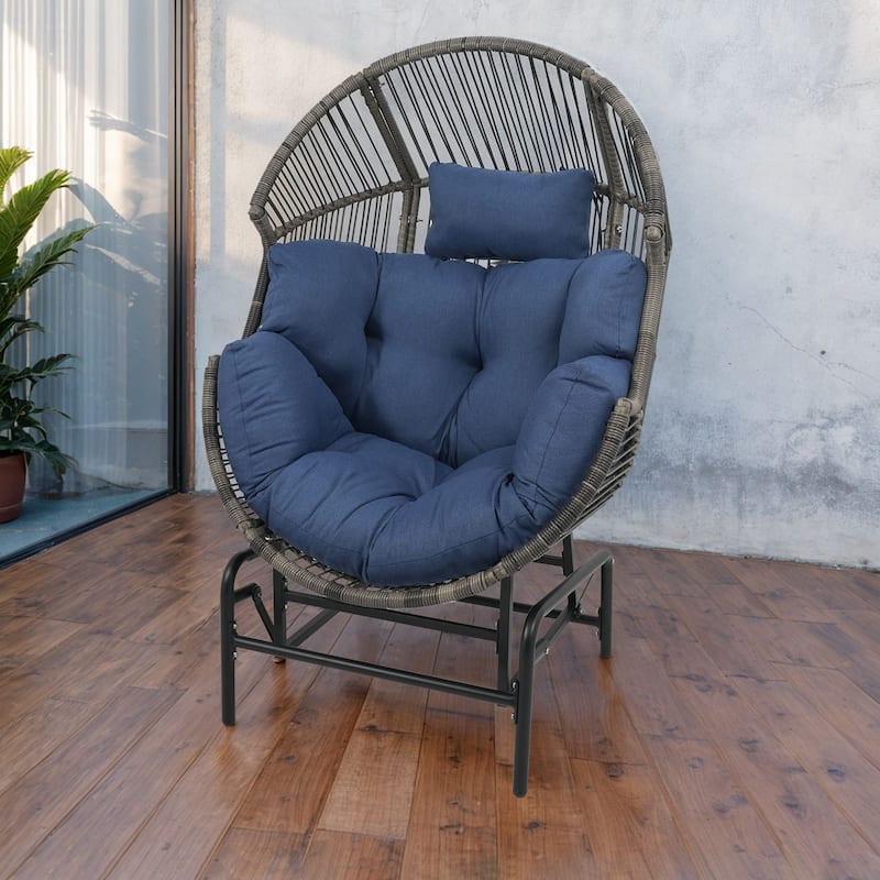 Pocassy Outdoor Egg Chair Garden Funiture - Mix Grey & Blue Cushion - 1PC Single Glider Egg Chair
