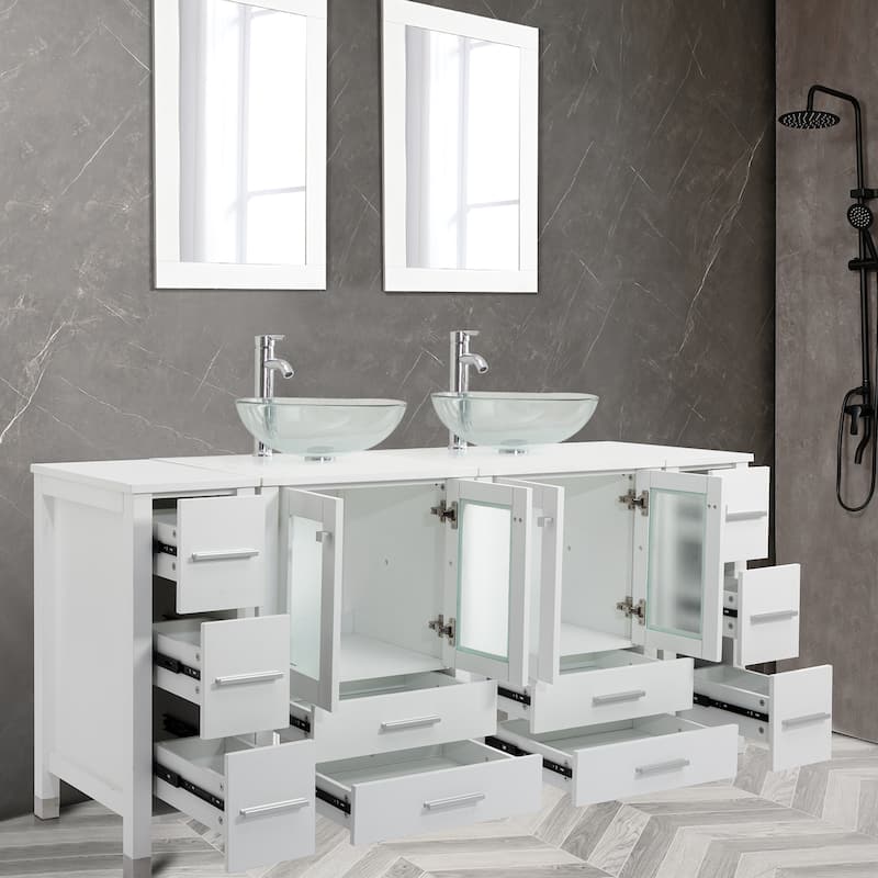72" Bathroom Vanity Set with Vessel Sink Side Cabinet Combo