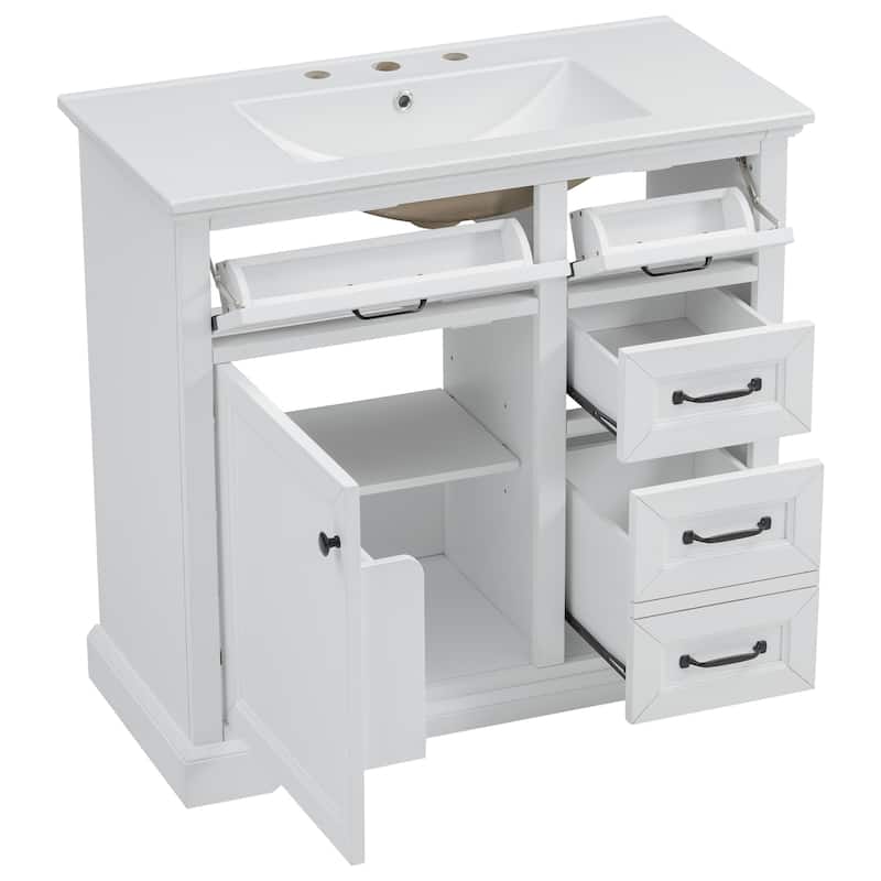 Bathroom Vanity with Sink Combination, Wooden Single Bathroom Sink Cabinet, Bathroom Cabinet with 2 Tip-Out Drawer & Door Shelf