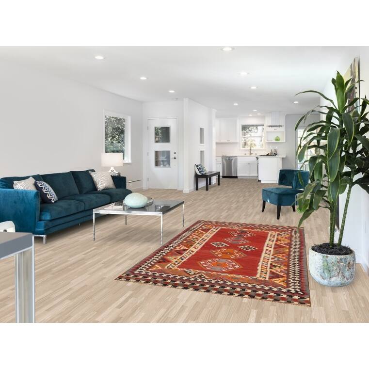 Kilim Qashqai Persian Vintage Rug Hand-Woven Orange Wool Carpet - 4'5"x 7'4"