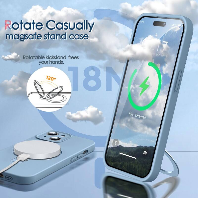 iPhone 15 Case, Liquid Silicone Moisturizing Factor Extreme Soft Slim Phone Case with Stand Compatible with MagSafe 6.1 inch