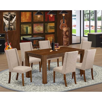 HomeStock 7-Piece Rectangle Natural Oak Finish Solid Wood Top Dining Table with 6 Parson Chairs