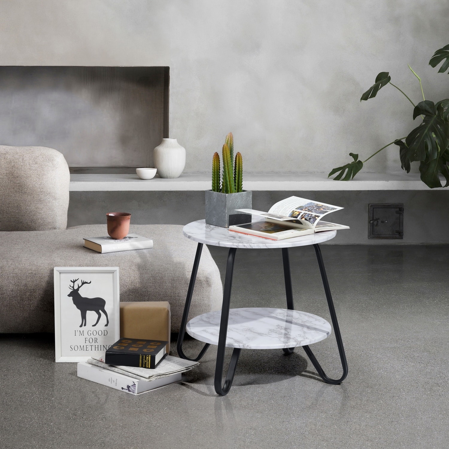 18.1 inch 2 storey small round coffee table with storage metal