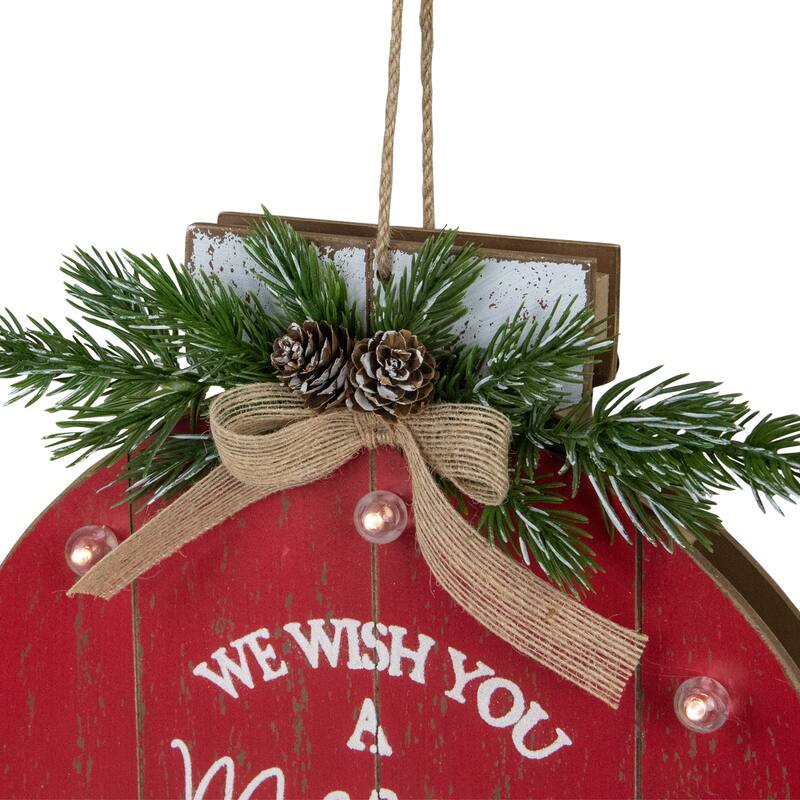 13.25" B/O Red Ornament "We Wish You a Merry Christmas" Wall Sign