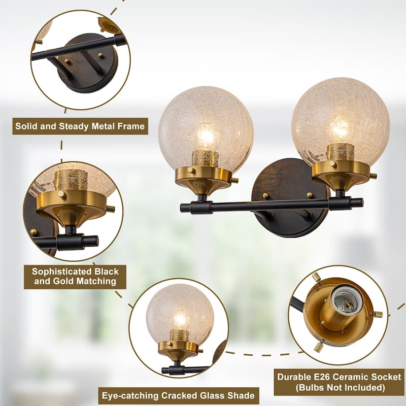 Crackled Glass Globe Wall Sconce Modern Vanity Light