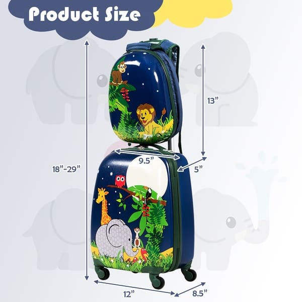 dimension image slide 0 of 2, 2 Pieces 12 Inch 16 Inch Kids Luggage Set with Backpack and Suitcase for Travel - 18" x 12" x 8.5" (L x W x H)