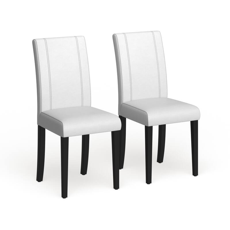Roundhill Furniture Urban-Style Solid Wood Leatherette Small Padded Parson Chairs (Set of 2) - White