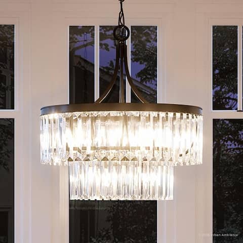 Luxury Crystal Pendant Light, 23.875"H x 22.25"W, with Art Deco Style, Olde Bronze Finish by Urban Ambiance