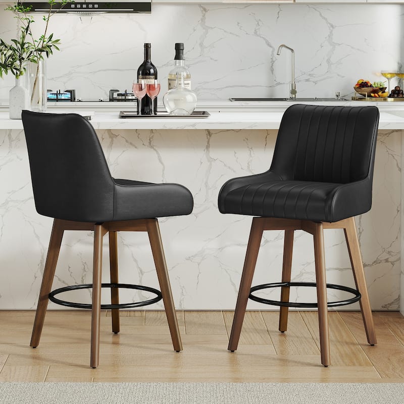 26" Upholstered Counter Height Swivel Bar Stool with Solid Wood Legs - 38.8"H x 20.5"W x 21.7"D