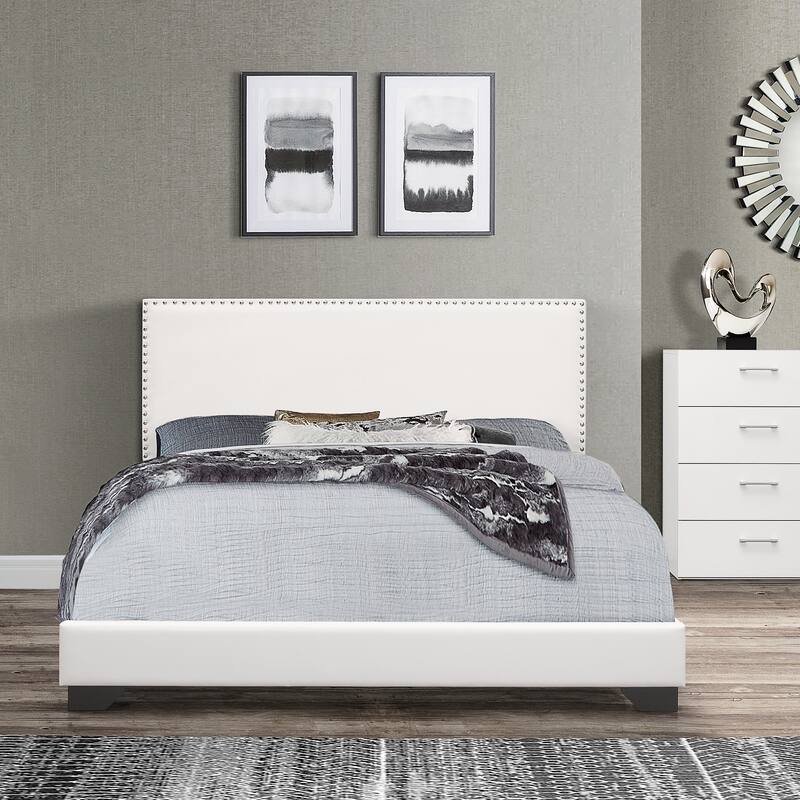 Gayle Nailhead Trim Faux Leather Upholstered Bed, by Hillsdale