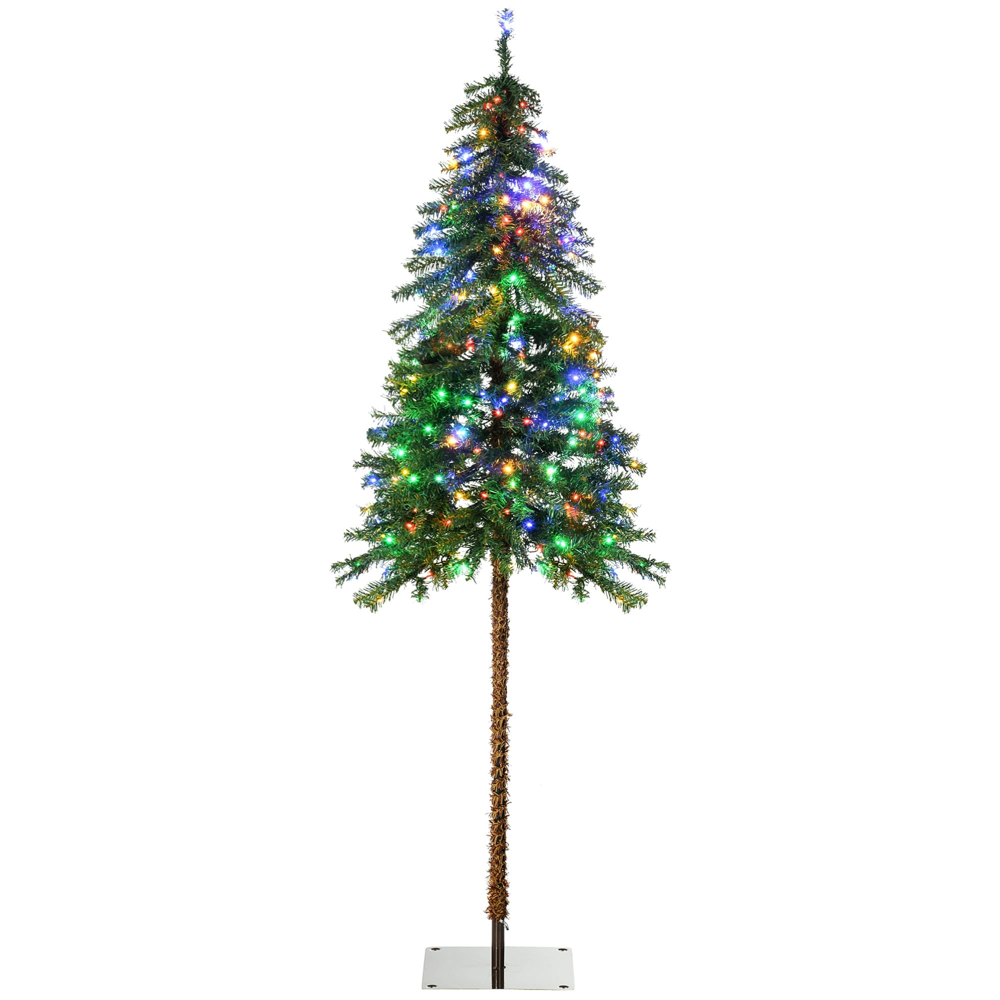 HOMCOM Pre-Lit Pencil Artificial Tree - Warm White/Colorful LED Lights, Steel Base - Green