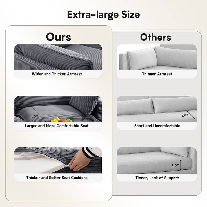 Oversized Modular Corduroy Sectional Sofa Set with Ottoman, 3-Seater / 4-Seater Deep Seat Lounge Couch for Living Room