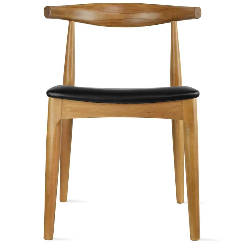 Natural Solid Wood Dining Elbow Chairs With PU Leather or Beige Fabric Cushion Seat And Oak Frame - Walnut
